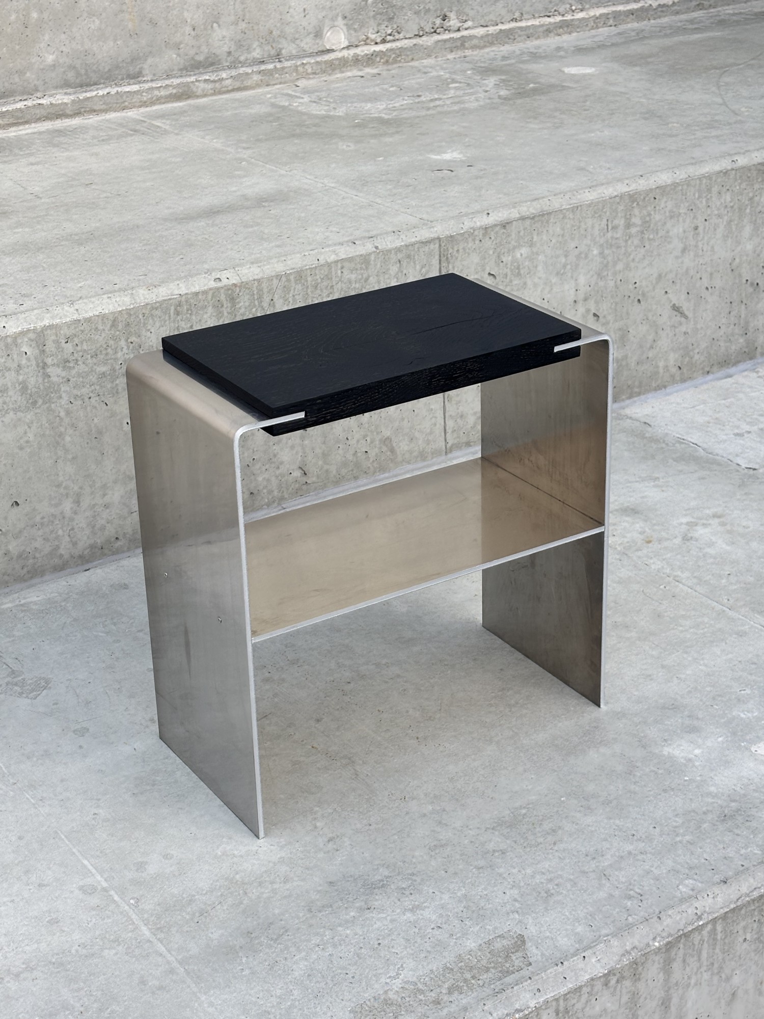 ROLF oak and aluminium stool