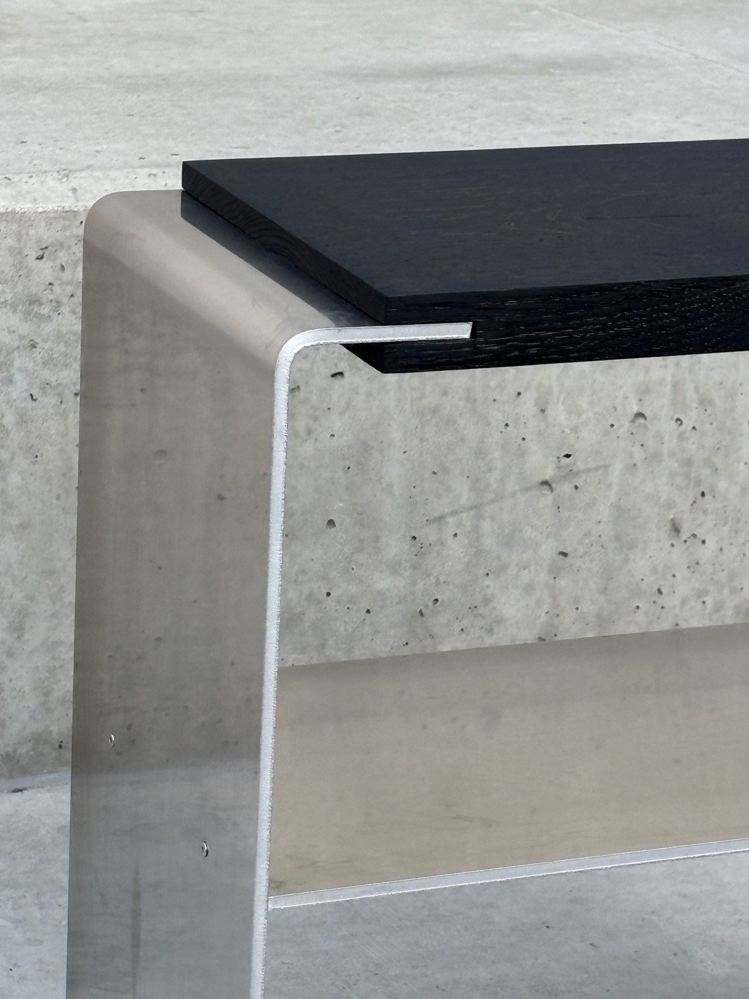 ROLF oak and aluminium stool — detail 2