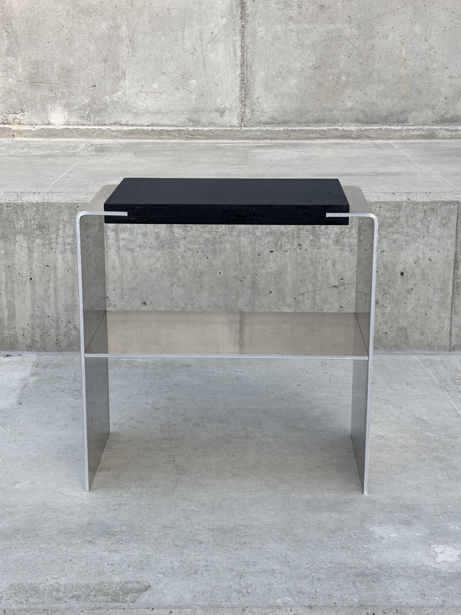 ROLF oak and aluminium stool — detail 1